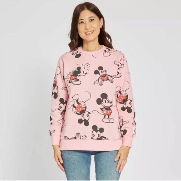 Disney 100 Cartoon Graphic Mickey Light Pink Sweater Size Small - Picture 1 of 8